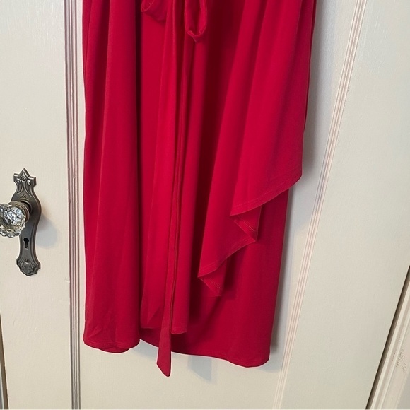 London Times Valentine’s Day Dress Soft Belted V-Neck Crossover Red Dress - Picture 6 of 9